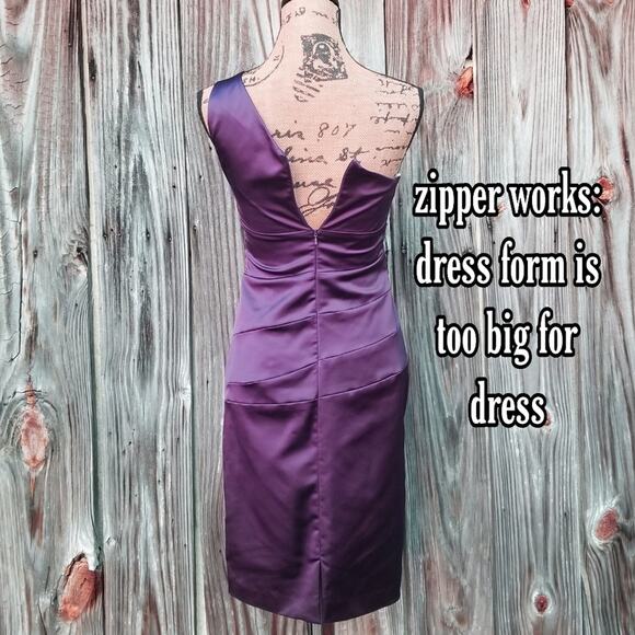 1 Shoulder Cocktail Dress Purple Stretch Satin David's Bridal Size 4 Prom Formal - Picture 3 of 9